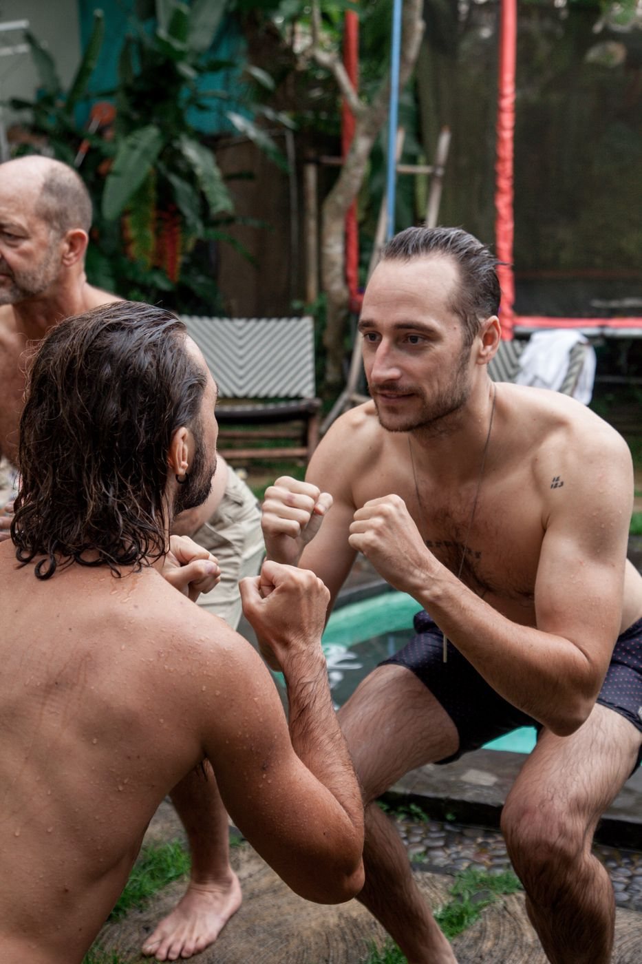 I broke a woman's nose once: Men and the instinct to protect women. Men sparring at a men's retreat in Bali, with relationship coach Jan-Willem van der Heiden